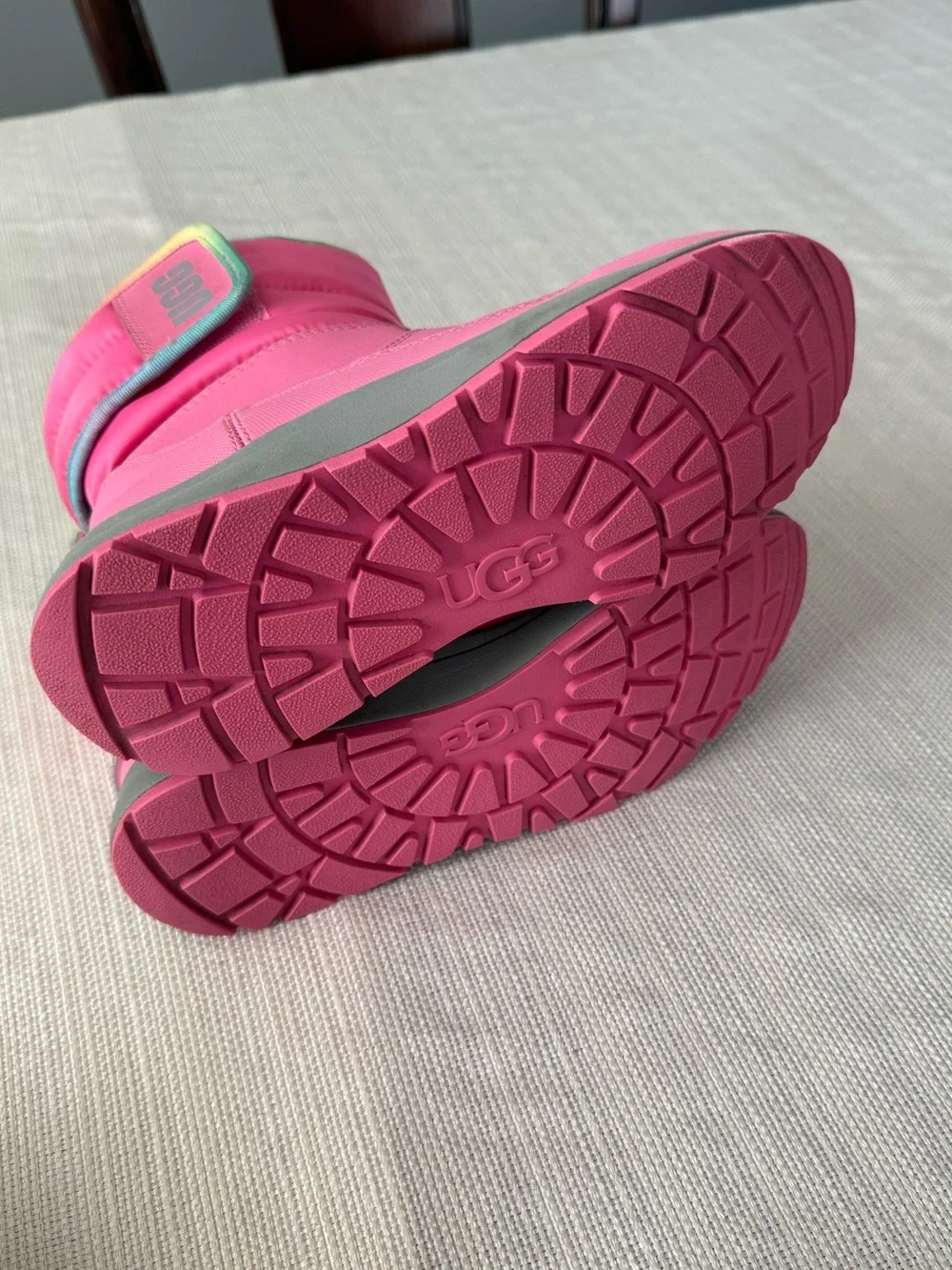 UGG Kids Toty weather boots Bright Pink Winter Boots with Rainbow Trim
